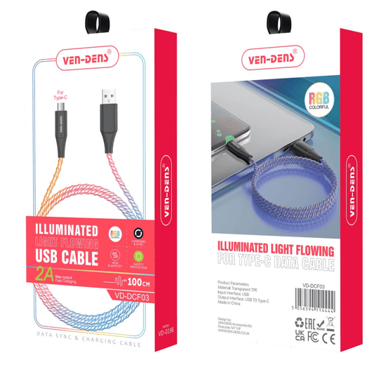 Câble usb type c lumineux 2a 100cm